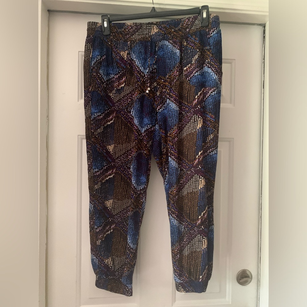 Style Me women’s size 1x blue & brown rayon pants